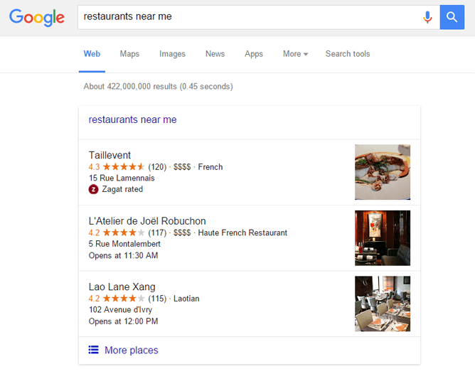 Google 裏技７．restaurants near me で検索
