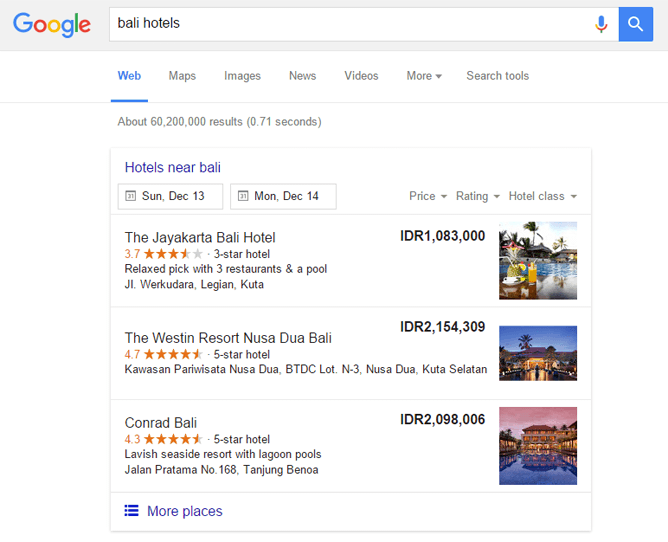 Google 裏技１０．地名 + hotels で検索