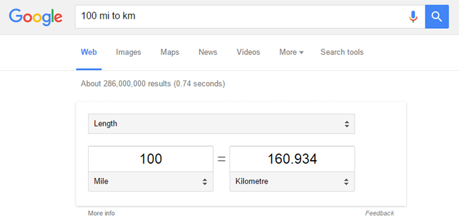 Google 裏技５．mi to km でマイルからキロメートルへ換算