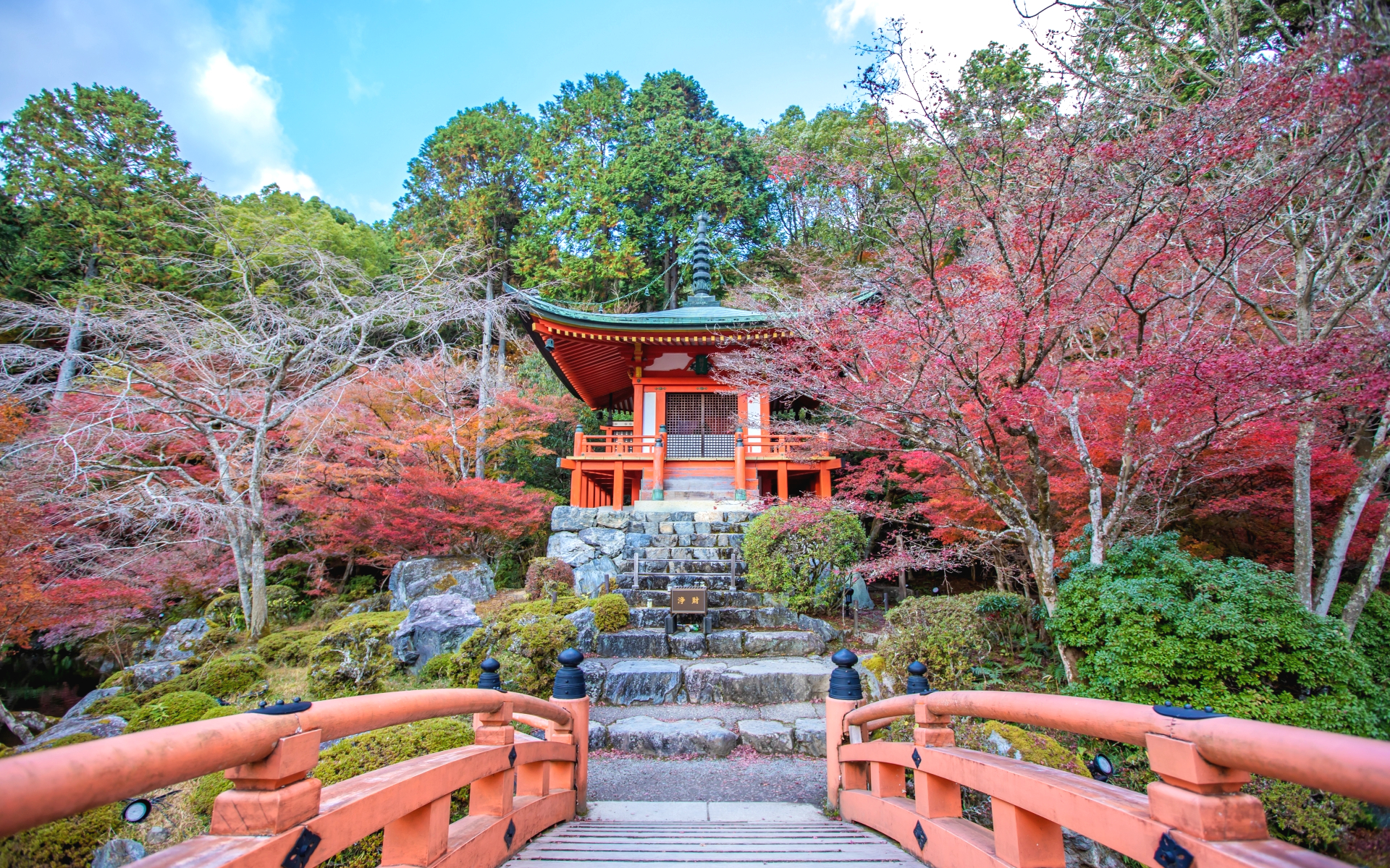 京都・秋の醍醐寺 弁天堂付近の紅葉